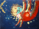 songbird sings the moon Mia Tremblay encaustic painting
